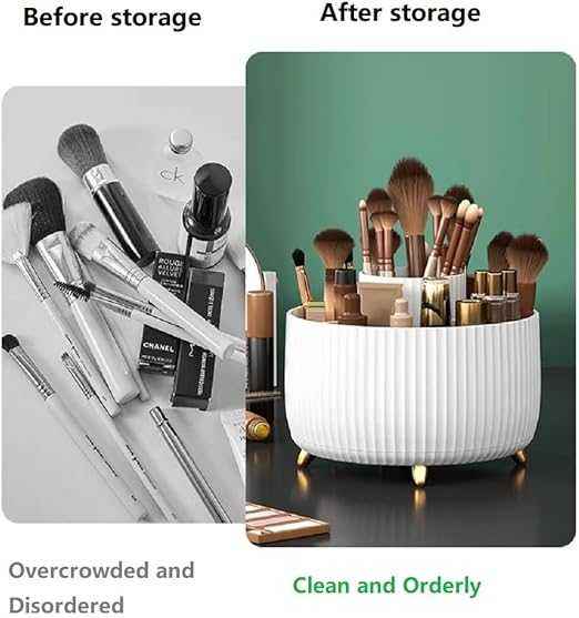 360° Rotating Makeup Brush Holder – Dust-Proof Organizer with Transparent Lid