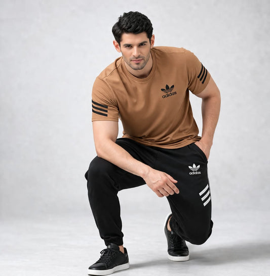 Premium Adidas Dri-Fit Beige & Black Tracksuit for Men in Pakistan | Slim Fit Gym Wear