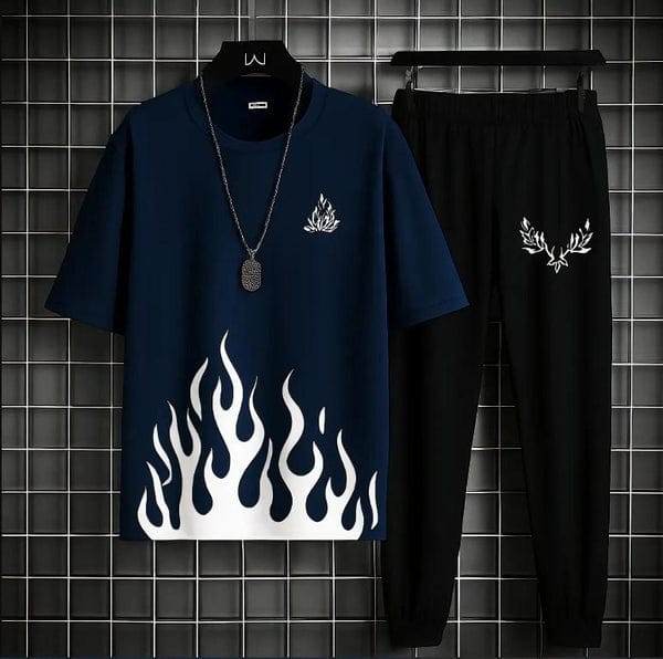 Mens 2pc Micro Plain Premium Tracksuit in Blue Fire – Shirt & Trouser Set | Stylish & Comfortable - Genzy Official