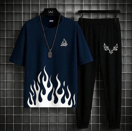 Mens 2pc Micro Plain Premium Tracksuit in Blue Fire – Shirt & Trouser Set | Stylish & Comfortable - Genzy Official