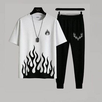Mens 2pc Micro Plain Premium Tracksuit in White Fire – Shirt & Trouser Set | Elegant & Comfortable - Genzy Official