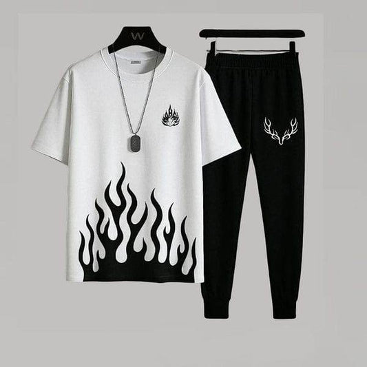 Mens 2pc Micro Plain Premium Tracksuit in White Fire – Shirt & Trouser Set | Elegant & Comfortable - Genzy Official