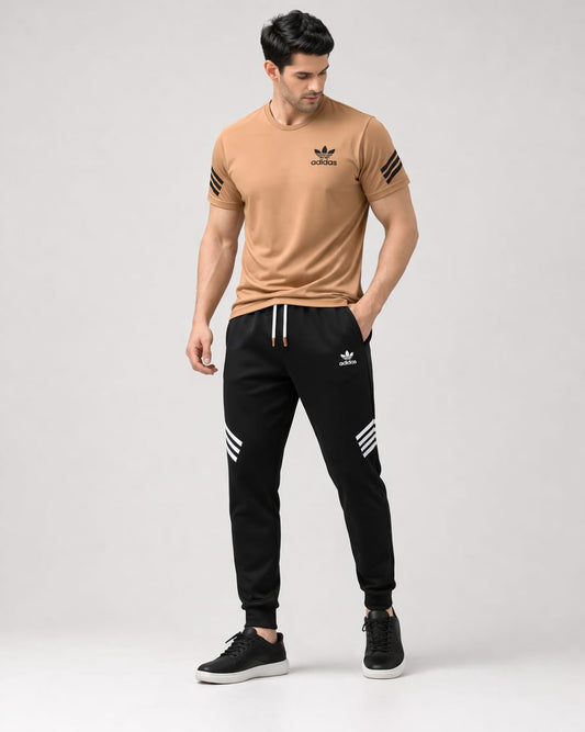 Premium Adidas Dri-Fit Beige & Black Tracksuit for Men in Pakistan | Slim Fit Gym Wear