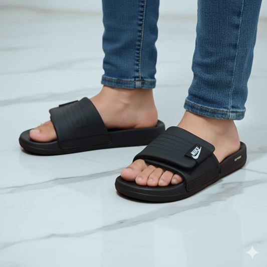 Genzy Adjustable Classic Black Slides | Comfortable Daily Wear Slippers - Genzy Official
