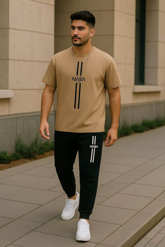 Men's NASA Tracksuit – 2PC Set in Beige (Trouser + Shirt) - Genzy Official