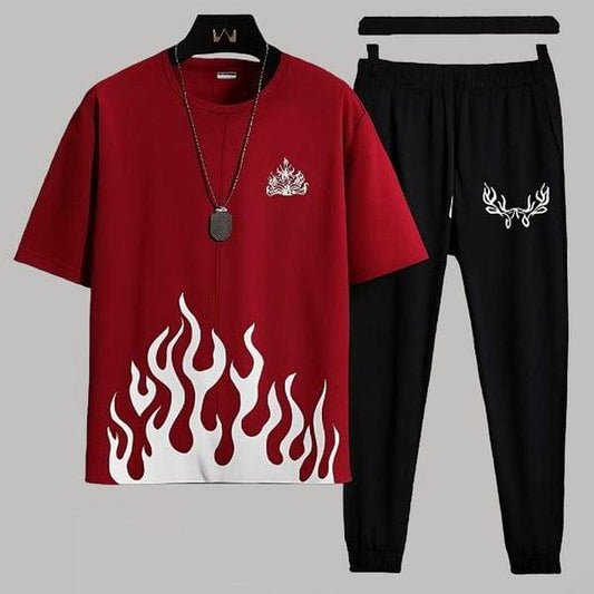 Mens 2pc Micro Plain Premium Tracksuit – Red Fire (Trouser + Shirt) - Genzy Official