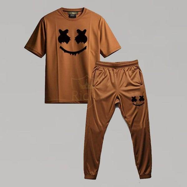 Mens 2pc Micro Printed Premium Tracksuit – Smile Face Edition (Trouser + Shirt) - Genzy Official