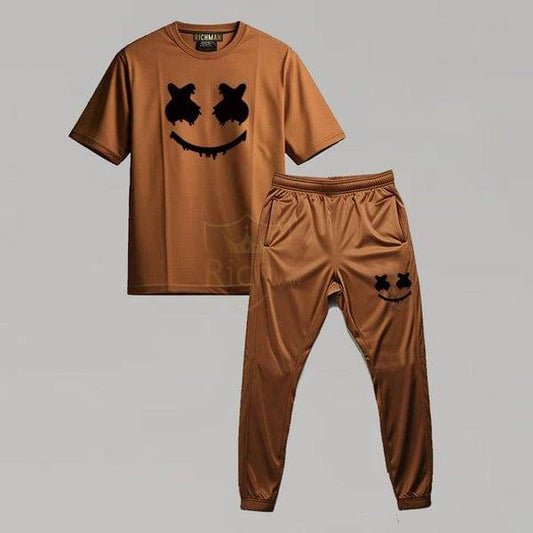 Mens 2pc Micro Printed Premium Tracksuit – Smile Face Edition (Trouser + Shirt) - Genzy Official