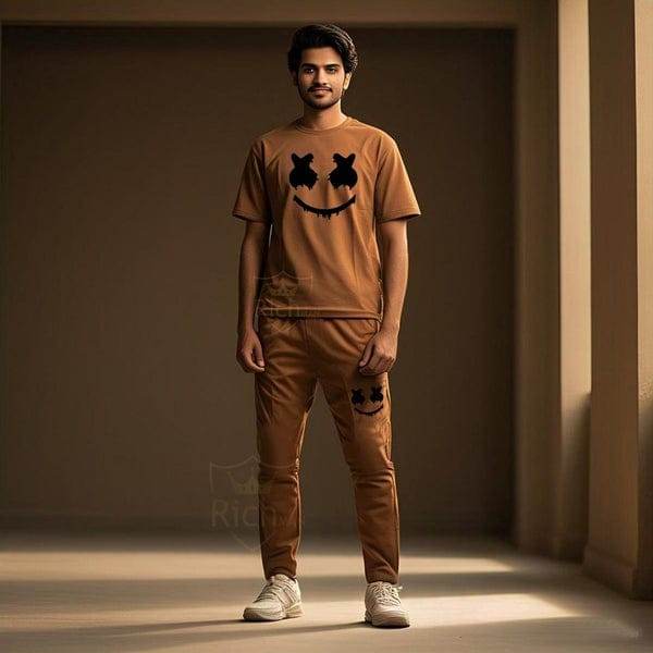 Mens 2pc Micro Printed Premium Tracksuit – Smile Face Edition (Trouser + Shirt) - Genzy Official