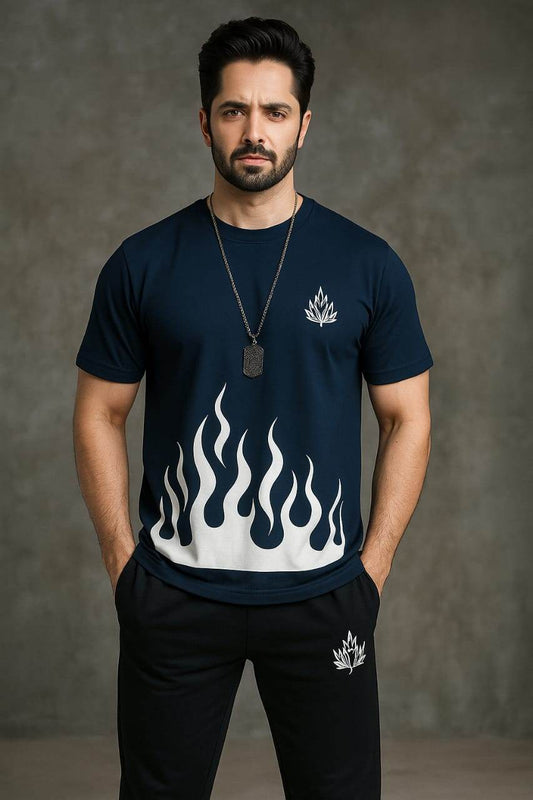 Mens 2pc Micro Plain Premium Tracksuit in Blue Fire – Shirt & Trouser Set | Stylish & Comfortable - Genzy Official