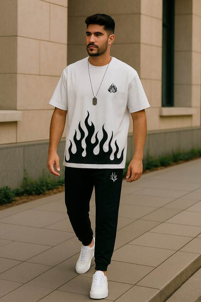 Mens 2pc Micro Plain Premium Tracksuit in White Fire – Shirt & Trouser Set | Elegant & Comfortable - Genzy Official