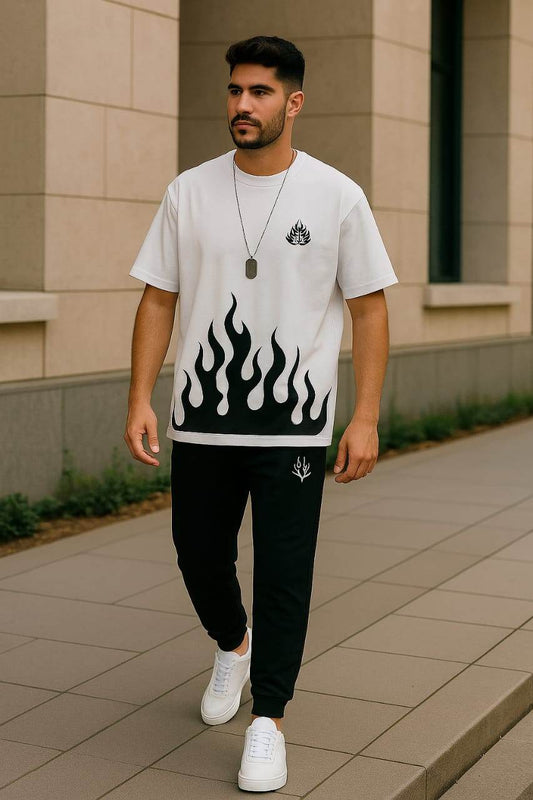 Mens 2pc Micro Plain Premium Tracksuit in White Fire – Shirt & Trouser Set | Elegant & Comfortable - Genzy Official